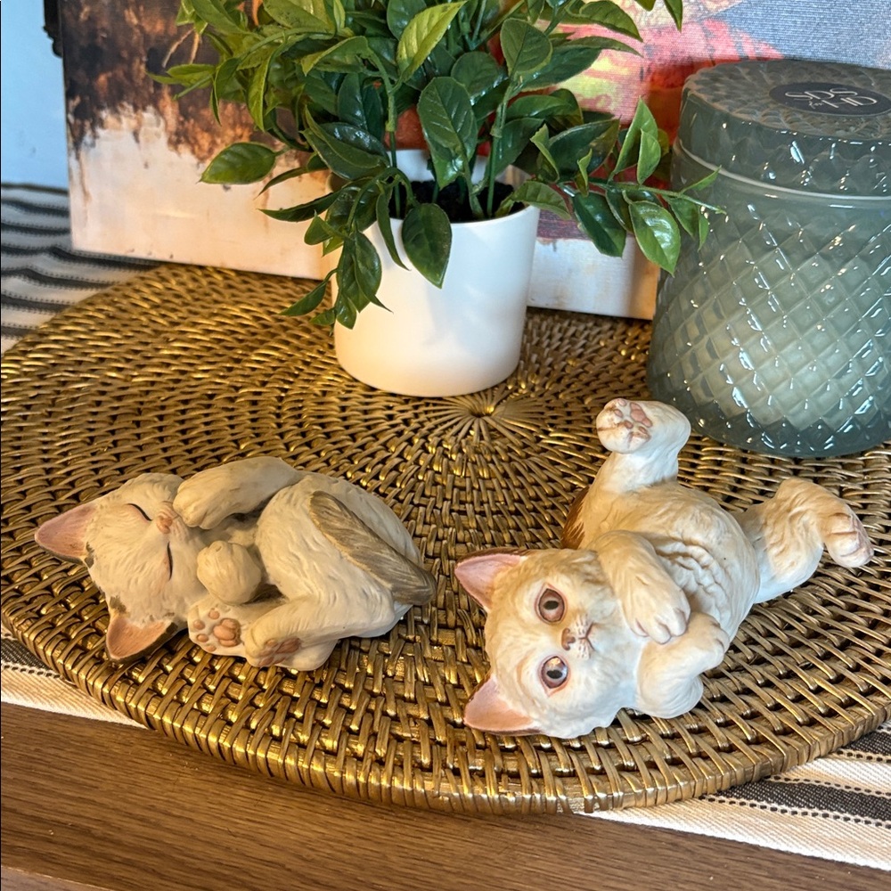 Vintage Hand Painted Porcelain Playful Kitten Figures